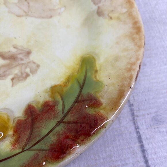 Gibson Elite SIMPLY NATURE Handpainted Embossed Leaves Nuts Salad Plates Set 4 - Picture 15 of 16